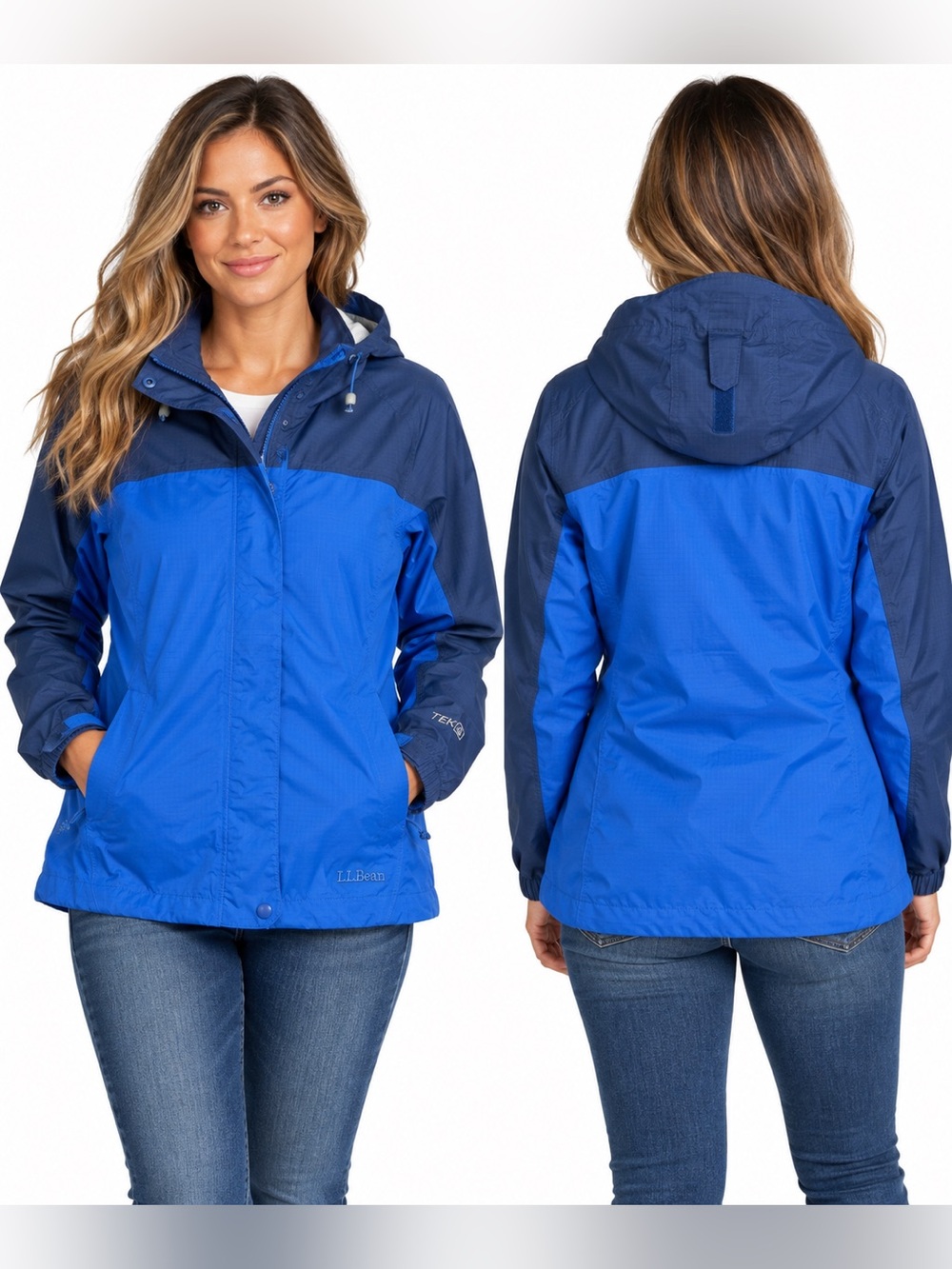 L.L.Bean Women’s S Petite TEK Waterproof Rain Jacket Hooded Blue Nylon Outdoor
